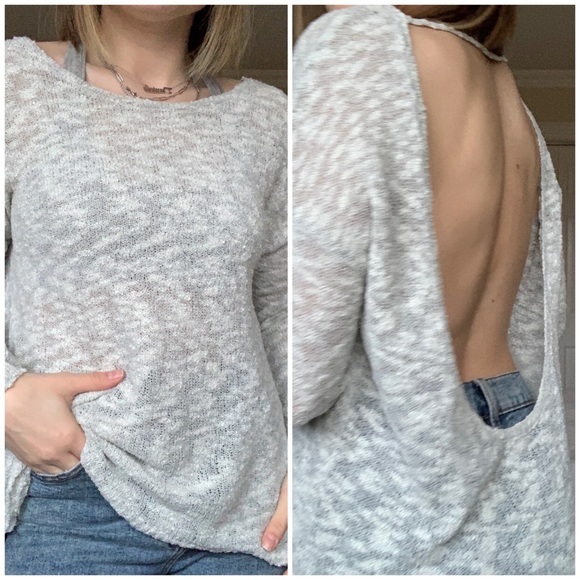 GRAY OPEN BACK SWEATER - Picture 9 of 11